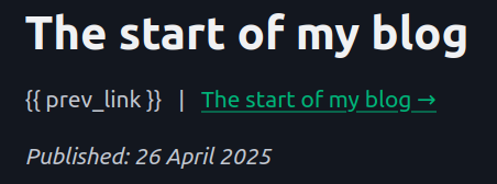 {{ prev_link }} is visible, but it's no longer a link